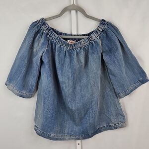 Mazik Blue Denim Off The Shoulder Top Size Large